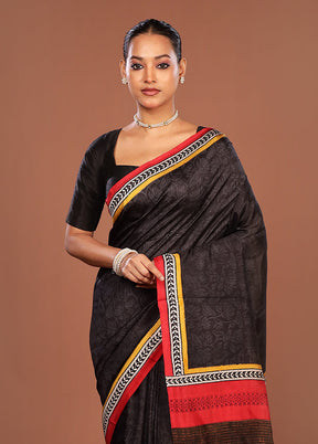 Black Printed Pure Silk Saree Without Blouse Piece