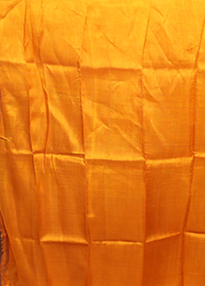 Yellow Printed Pure Silk Saree Without Blouse Piece
