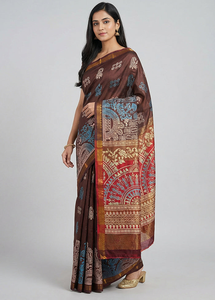 Maroon Printed Silk Saree Without Blouse Piece