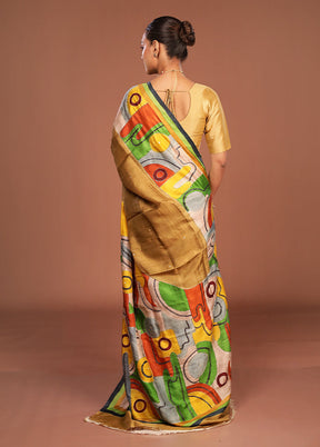 Multicolor Handloom Tussar Pure Silk Saree With Blouse Piece