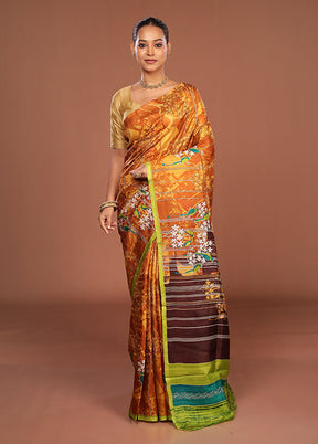 Orange Handloom Tussar Pure Silk Saree With Blouse Piece