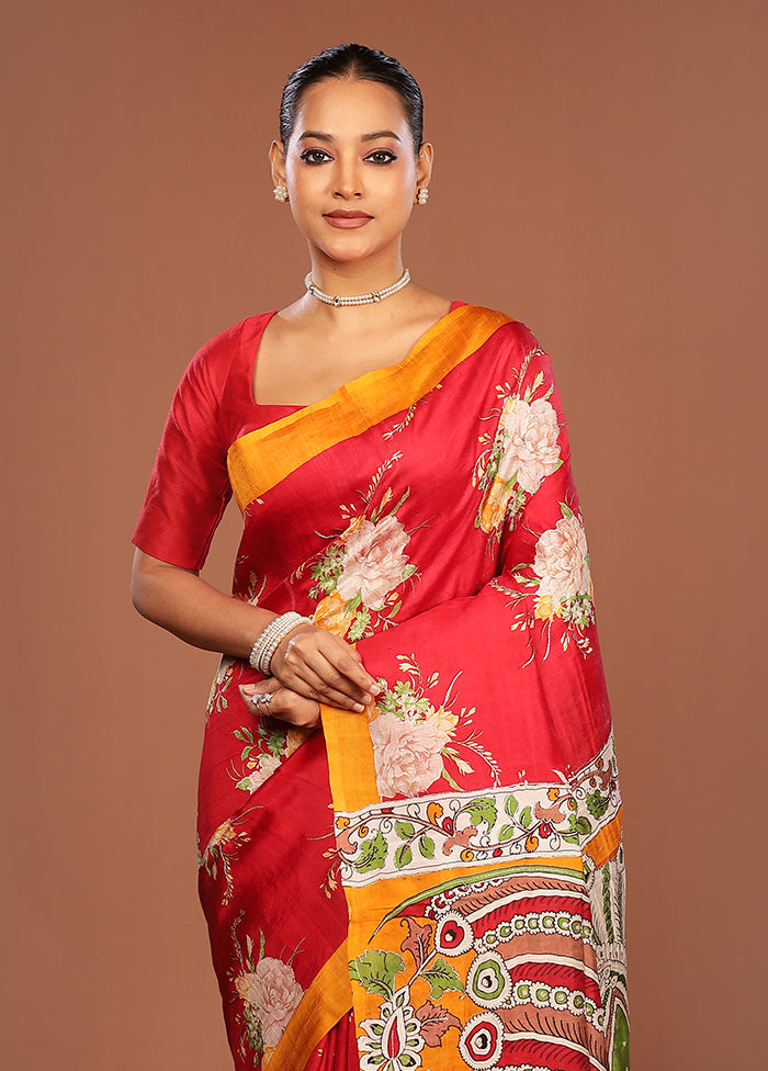 Multicolor Handloom Tussar Pure Silk Saree With Blouse Piece