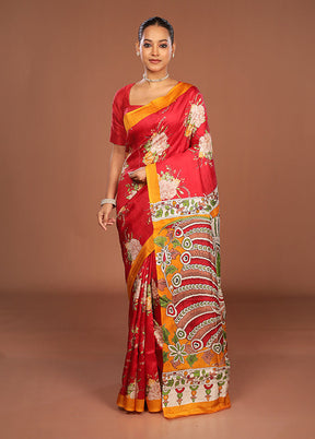 Multicolor Handloom Tussar Pure Silk Saree With Blouse Piece