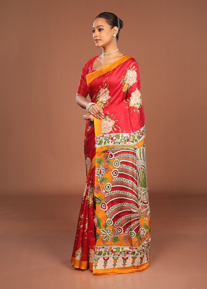 Multicolor Handloom Tussar Pure Silk Saree With Blouse Piece