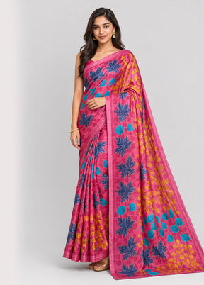 Pink Handloom Tussar Pure Silk Saree With Blouse Piece