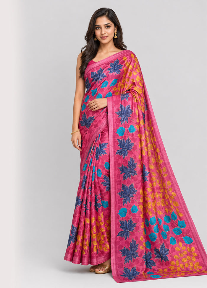 Pink Handloom Tussar Pure Silk Saree With Blouse Piece