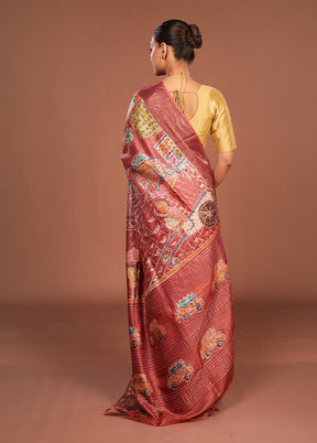 Maroon Handloom Tussar Pure Silk Saree With Blouse Piece