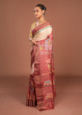 Maroon Handloom Tussar Pure Silk Saree With Blouse Piece