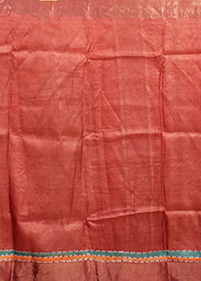 Maroon Handloom Tussar Pure Silk Saree With Blouse Piece