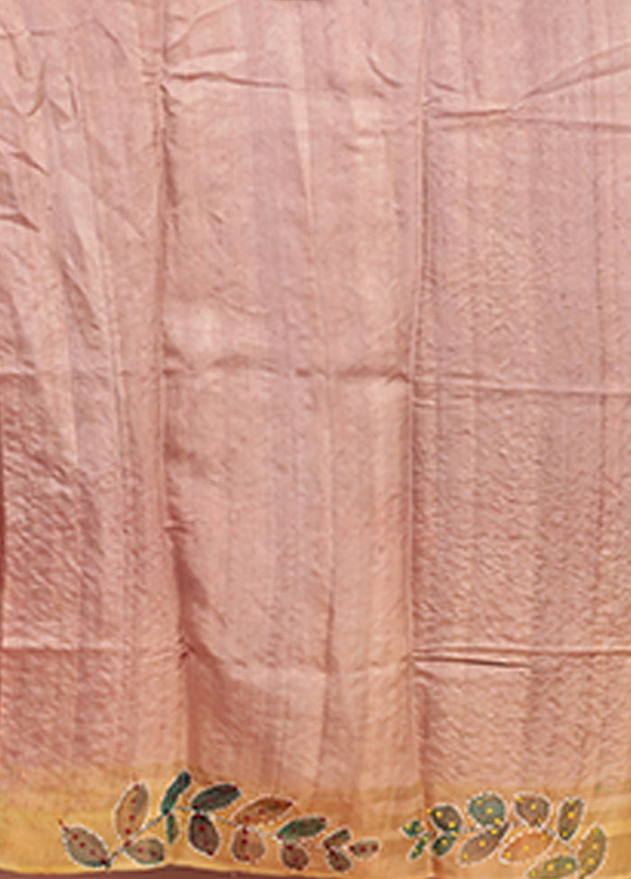 Cream Handloom Tussar Pure Silk Saree With Blouse Piece