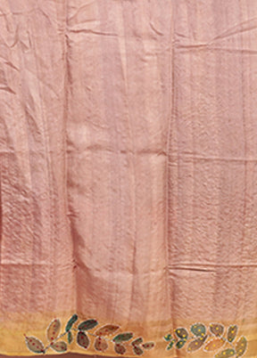 Cream Handloom Tussar Pure Silk Saree With Blouse Piece