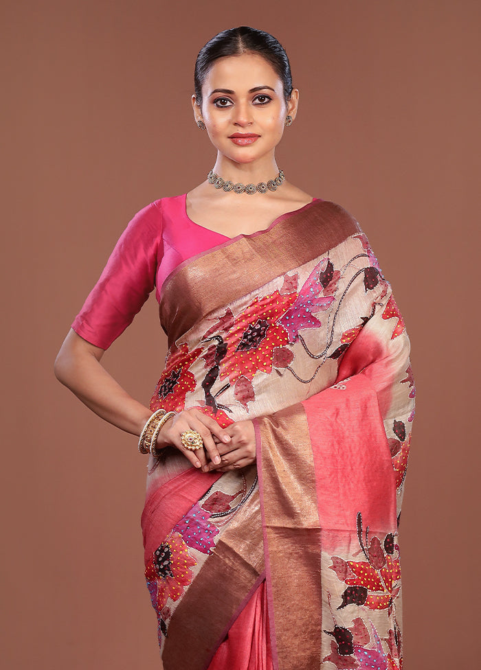 Multicolor Handloom Tussar Pure Silk Saree With Blouse Piece