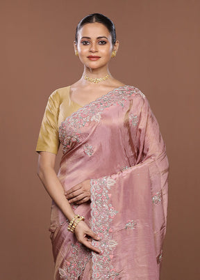 Pink Handloom Chiffon Pure Silk Saree With Blouse Piece