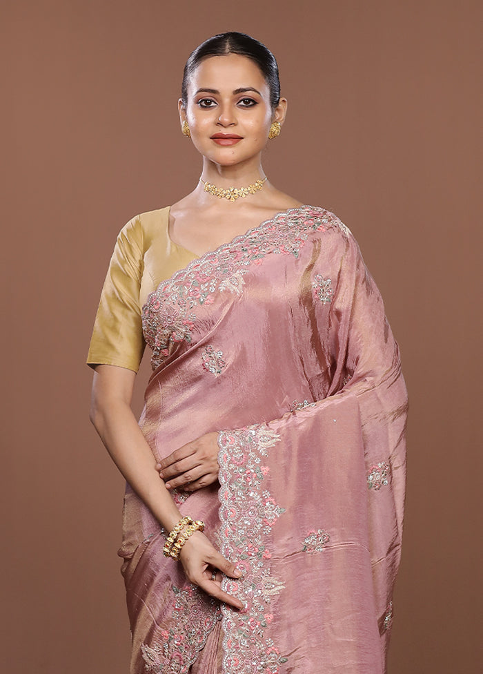 Pink Handloom Chiffon Pure Silk Saree With Blouse Piece