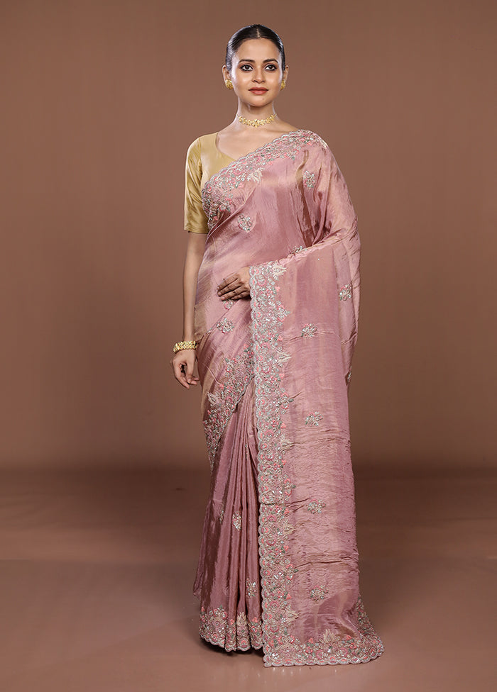 Pink Handloom Chiffon Pure Silk Saree With Blouse Piece