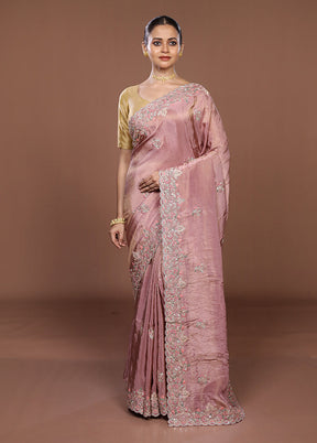 Pink Handloom Chiffon Pure Silk Saree With Blouse Piece