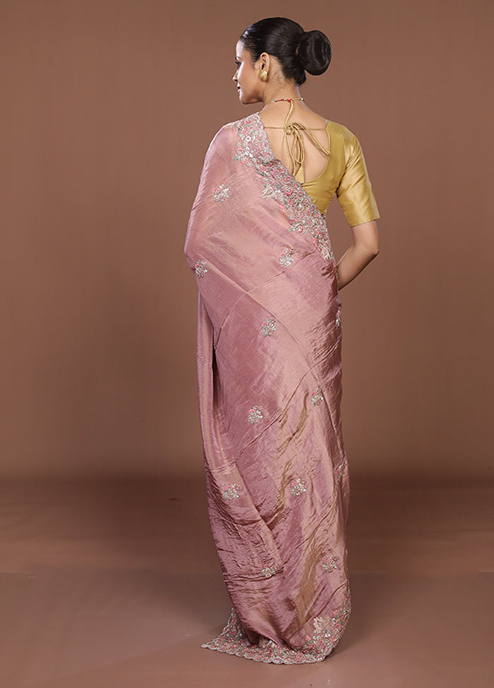 Pink Handloom Chiffon Pure Silk Saree With Blouse Piece