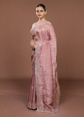 Pink Handloom Chiffon Pure Silk Saree With Blouse Piece