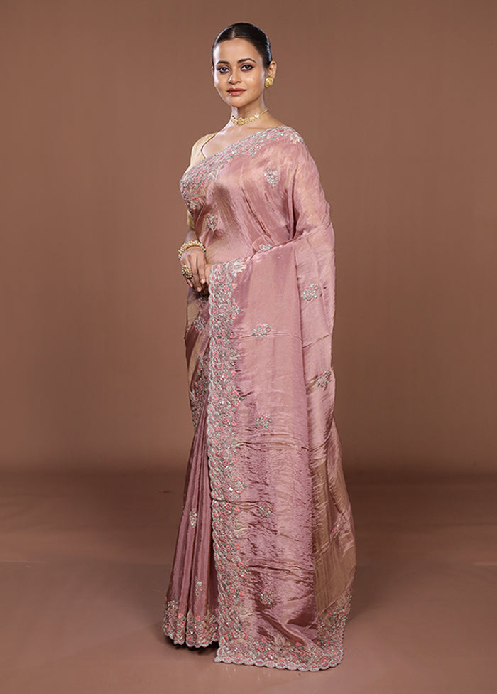 Pink Handloom Chiffon Pure Silk Saree With Blouse Piece