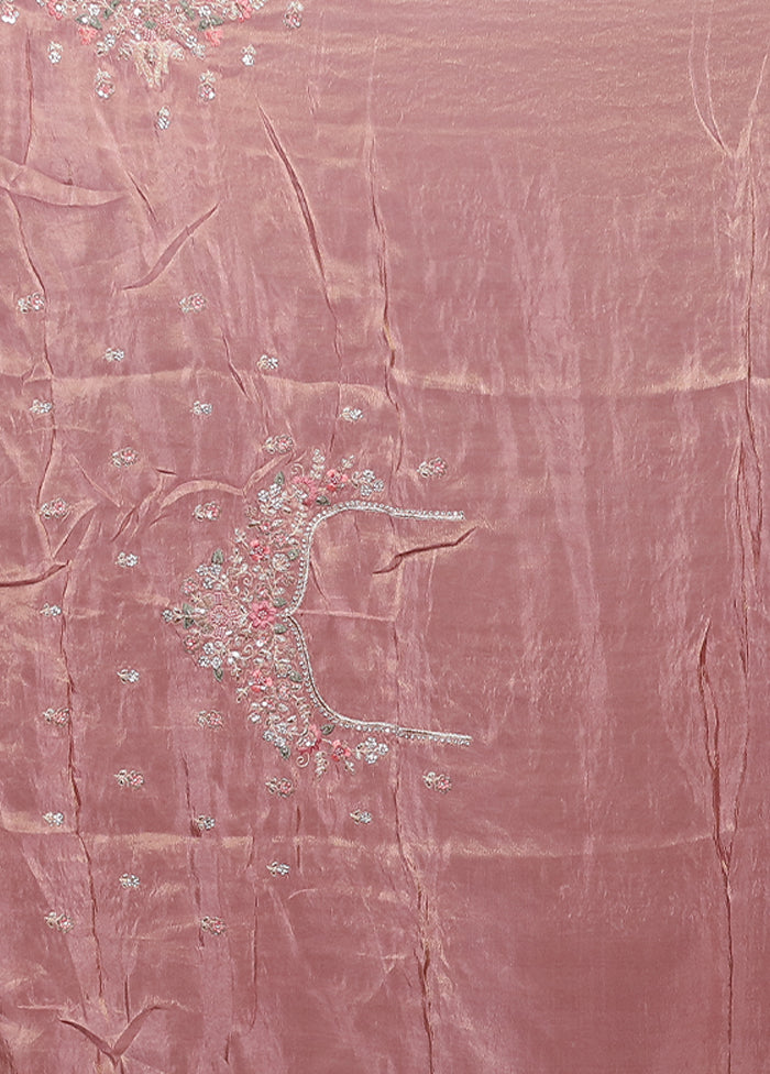 Pink Handloom Chiffon Pure Silk Saree With Blouse Piece