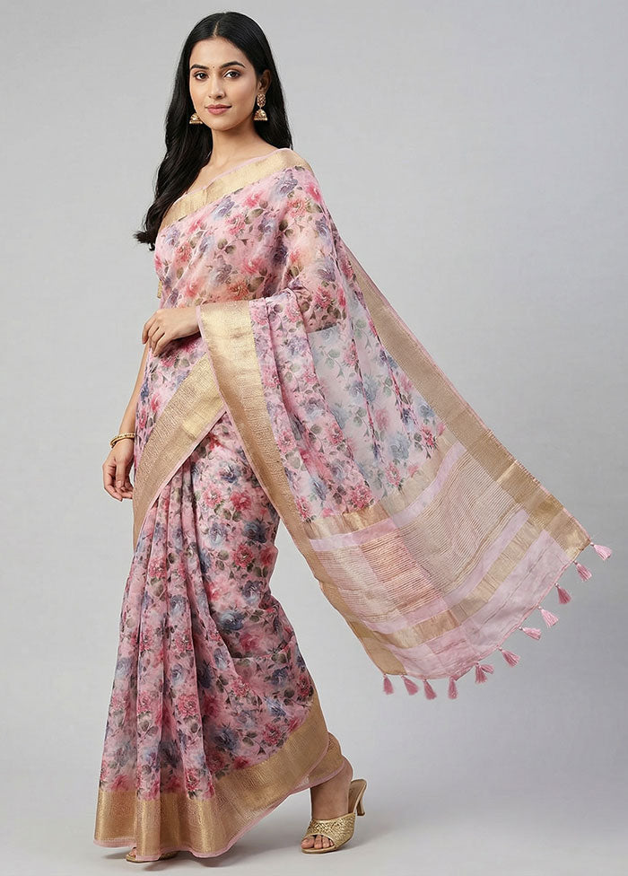 Pink Organza Saree With Blouse Piece