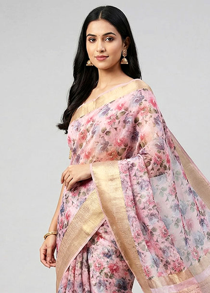 Pink Organza Saree With Blouse Piece
