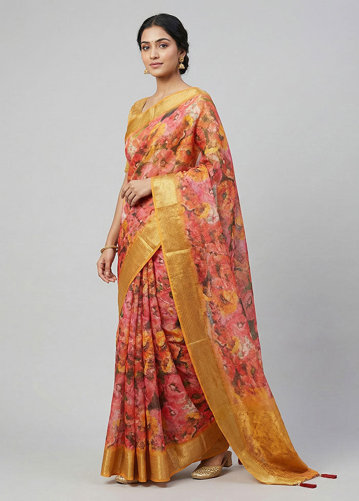 Pink Organza Saree With Blouse Piece