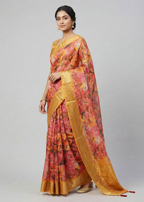 Pink Organza Saree With Blouse Piece