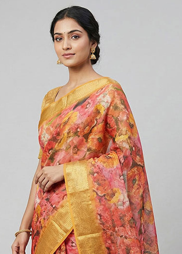 Pink Organza Saree With Blouse Piece