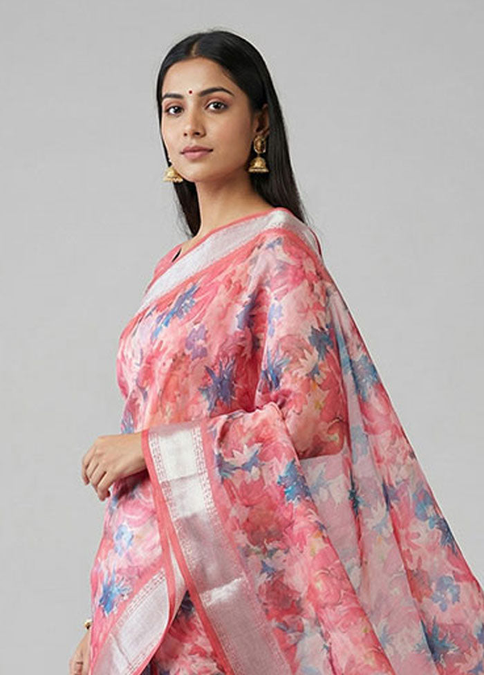 Pink Organza Saree With Blouse Piece
