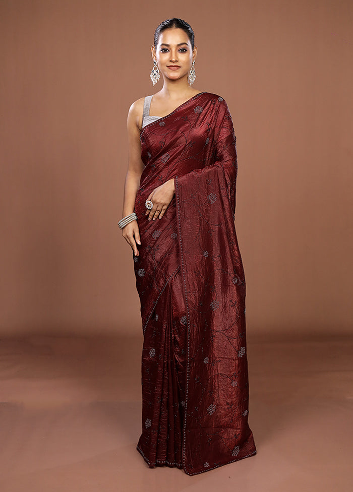 Maroon Tissue Silk Saree With Blouse Piece