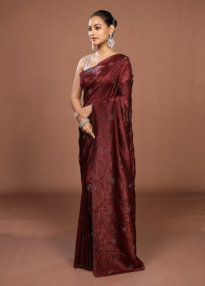 Maroon Tissue Silk Saree With Blouse Piece
