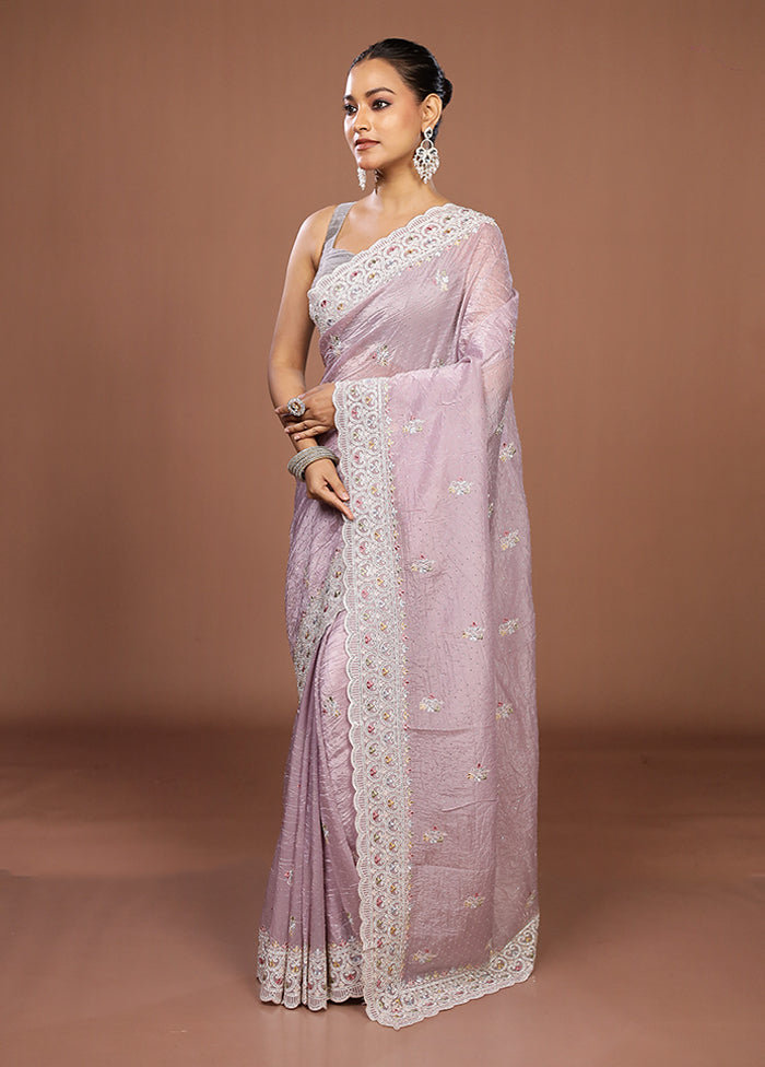 Purple Tissue Silk Saree With Blouse Piece