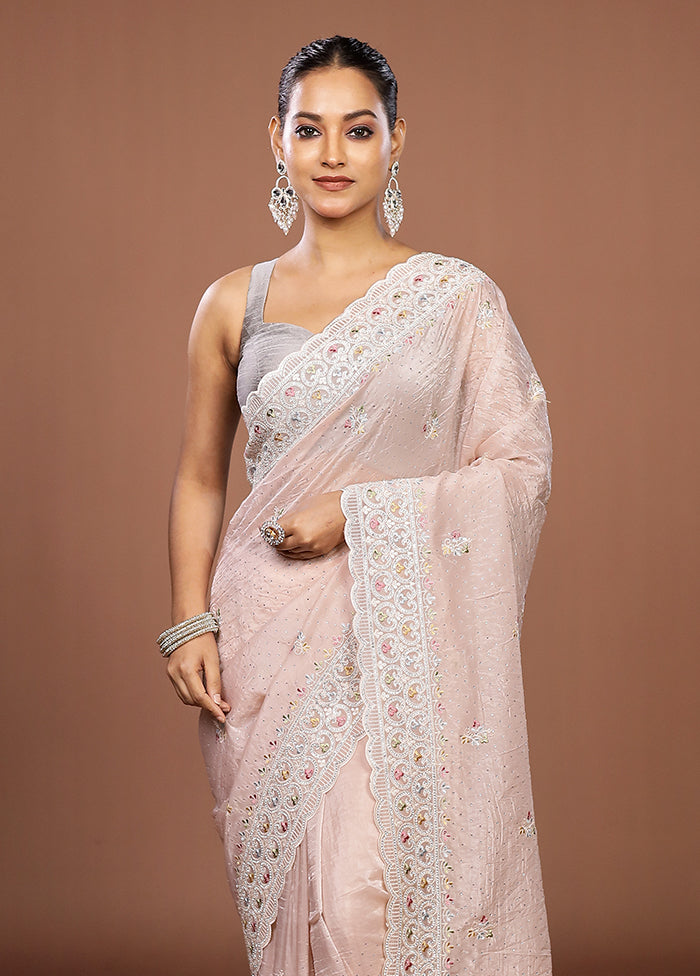Pink Tissue Silk Saree With Blouse Piece