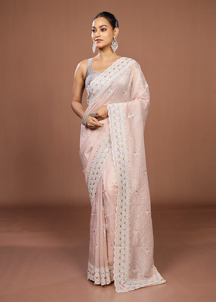 Pink Tissue Silk Saree With Blouse Piece