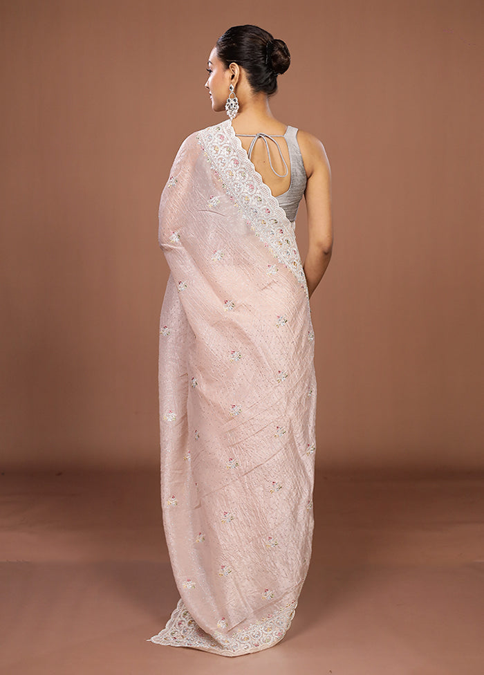 Pink Tissue Silk Saree With Blouse Piece