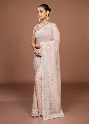 Pink Tissue Silk Saree With Blouse Piece