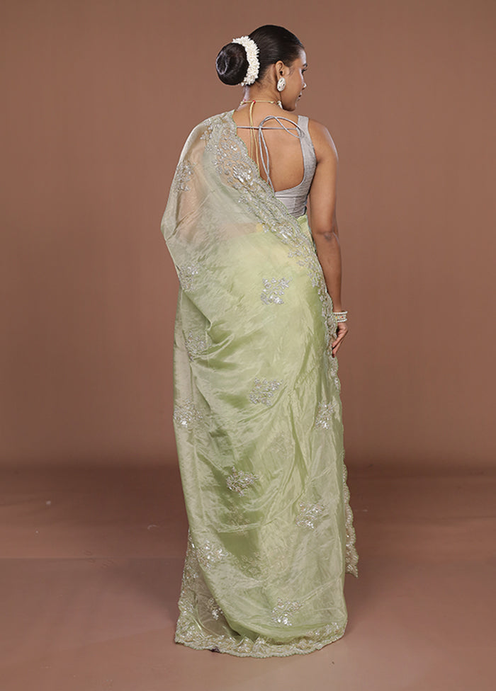 Green Tissue Silk Saree With Blouse Piece