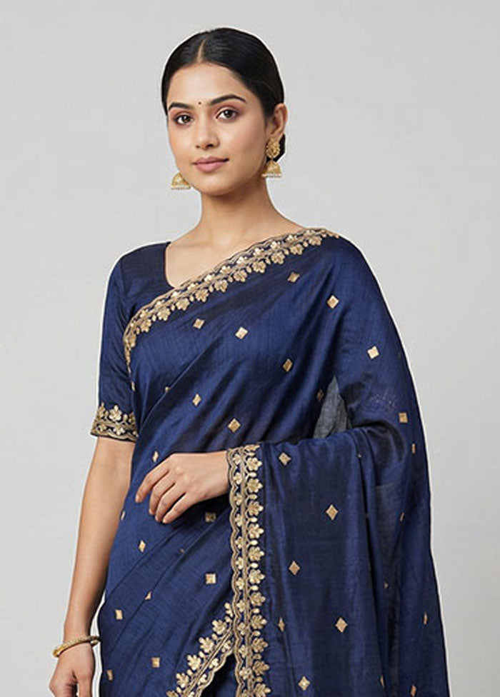Blue Dupion Silk Saree With Blouse Piece