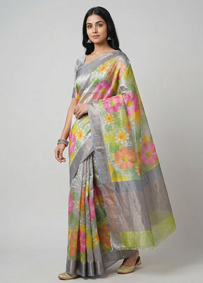 Green Handloom Tussar Pure Silk Saree With Blouse Piece