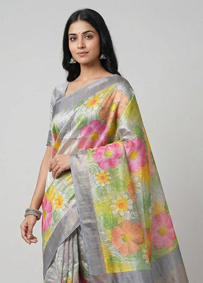 Green Handloom Tussar Pure Silk Saree With Blouse Piece