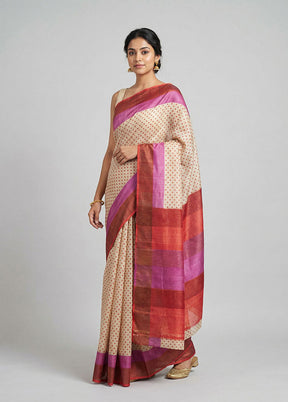 Cream Tussar Silk Saree With Blouse Piece