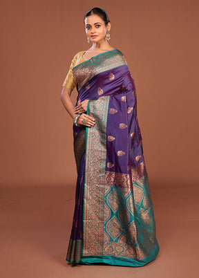 Purple Katan Silk Saree With Blouse Piece