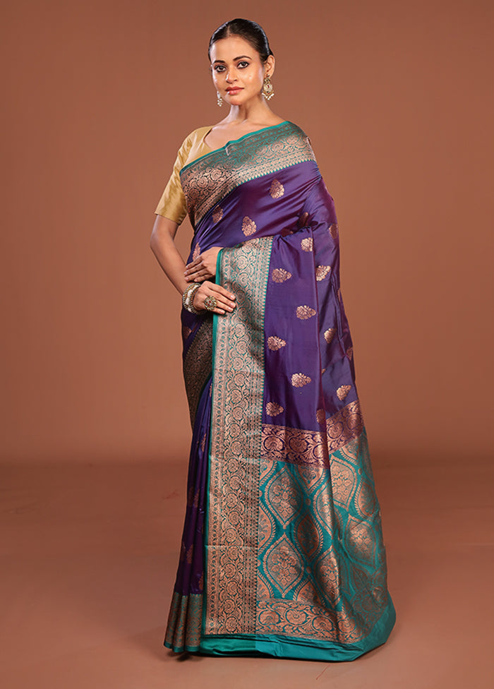 Purple Katan Silk Saree With Blouse Piece