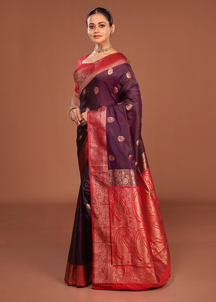 Purple Katan Silk Saree With Blouse Piece