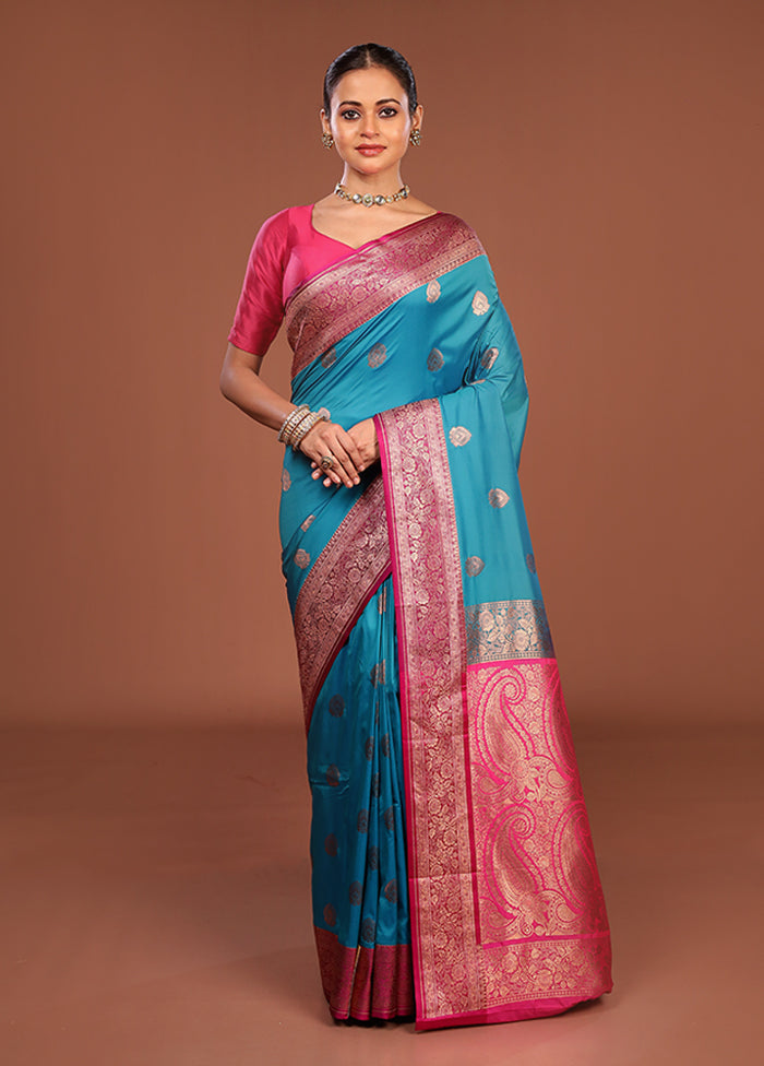 Green Katan Silk Saree With Blouse Piece