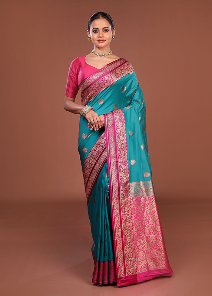 Green Katan Silk Saree With Blouse Piece