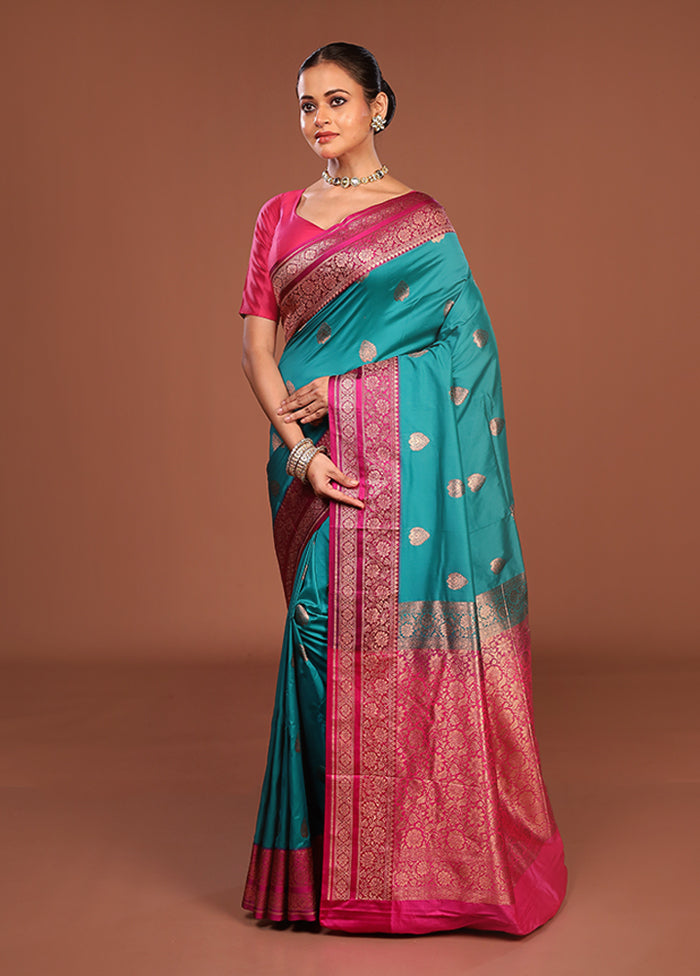 Green Katan Silk Saree With Blouse Piece