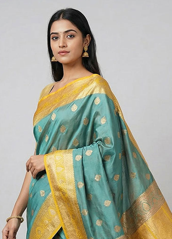Green Katan Silk Saree With Blouse Piece