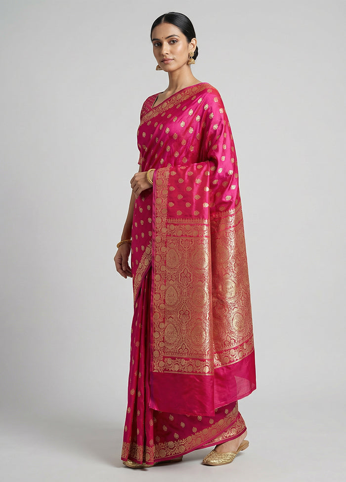 Pink Banarasi Silk Saree With Blouse Piece